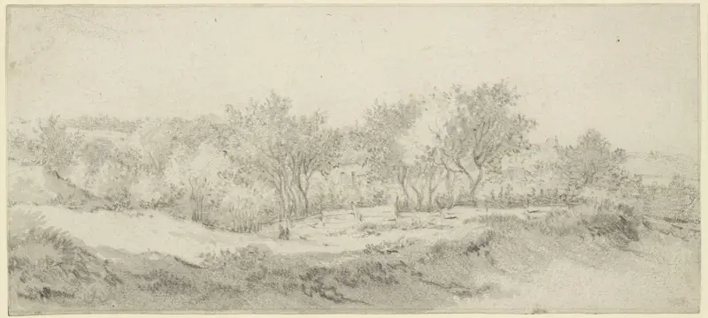 Small section of a tree with a fence av Jacob van Ruisdael