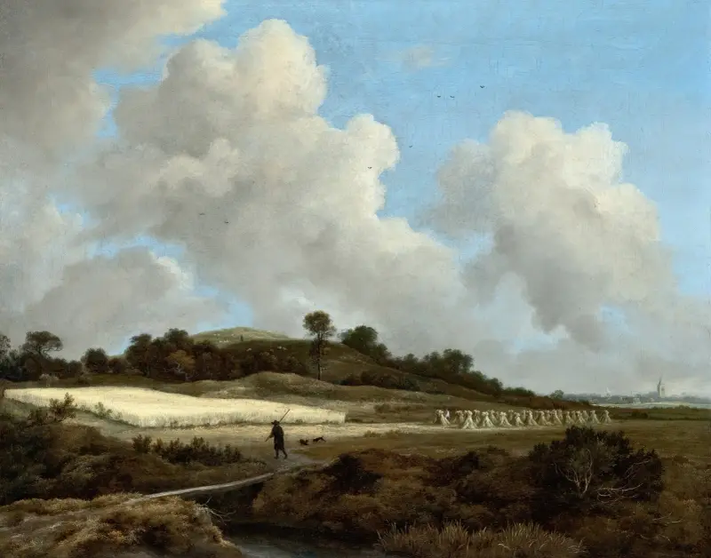 Utsikt över sädesfält med stad i fjärran av Jacob van Ruisdael
