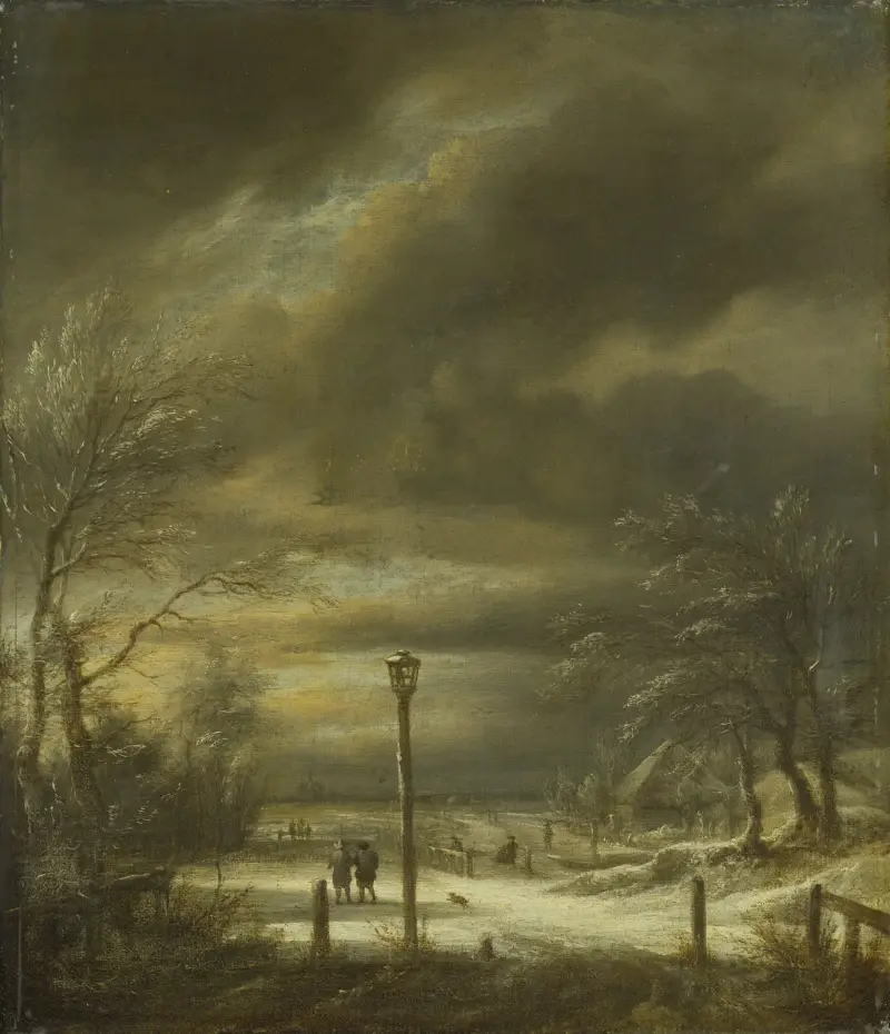 Vinterlandskap nära Haarlem med lyktstolpe av Jacob van Ruisdael