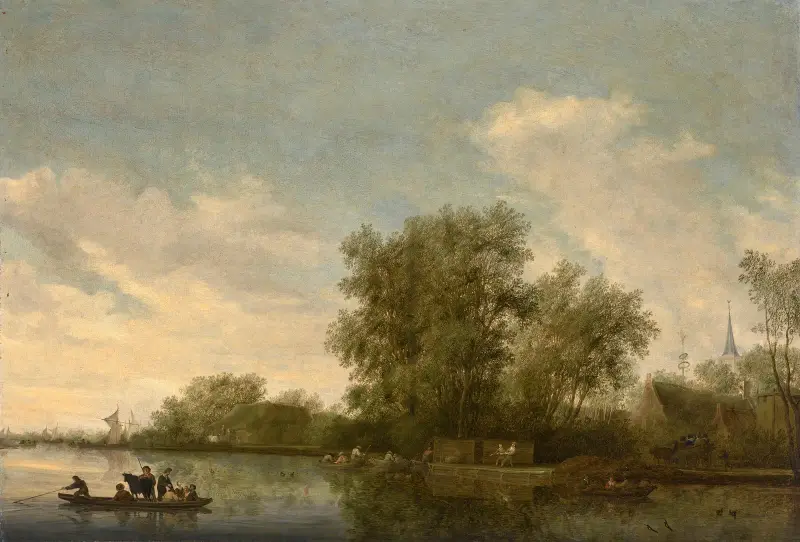 Flusslandschaft mit Fähre und Fischern von Salomon van Ruysdael