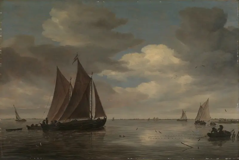 Łodzie rybackie na rzece, Salomon van Ruysdael