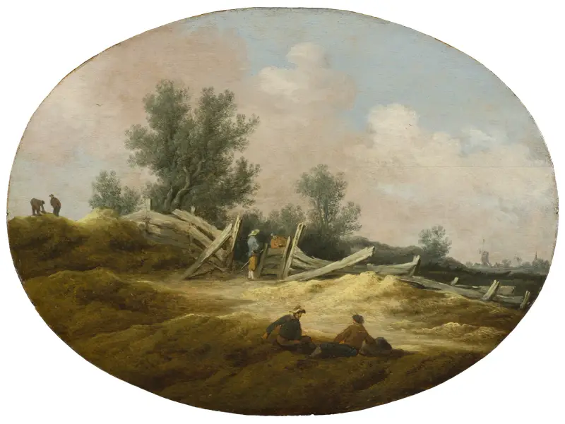 Landskap med trästaket och figurer av Salomon van Ruysdael
