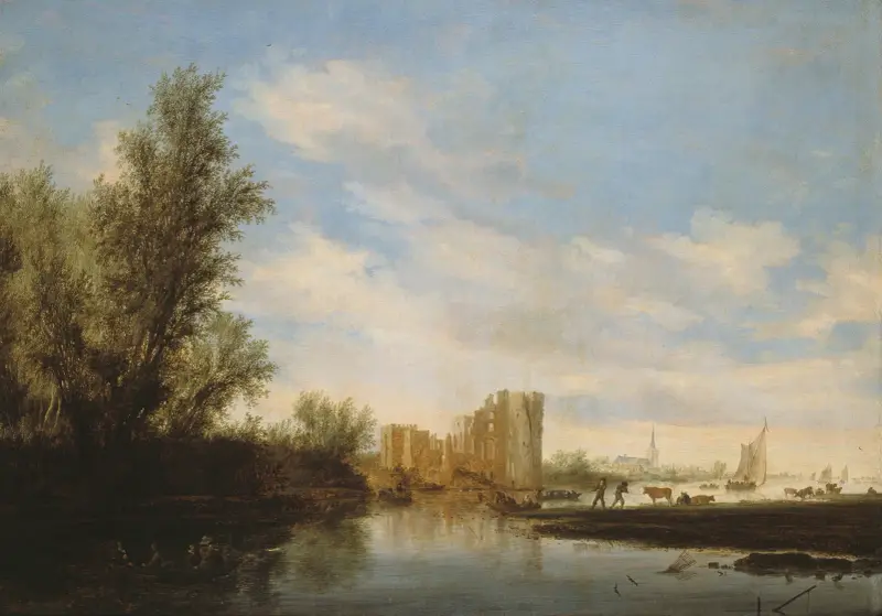 Riviergezicht met ruïne av Salomon van Ruysdael
