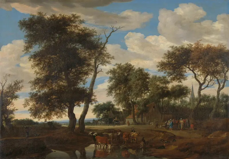 View of a village av Salomon van Ruysdael