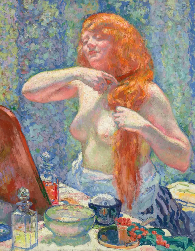 Kvinna vid sin frisyr (Den rödhåriga, VIII) av Theo van Rysselberghe