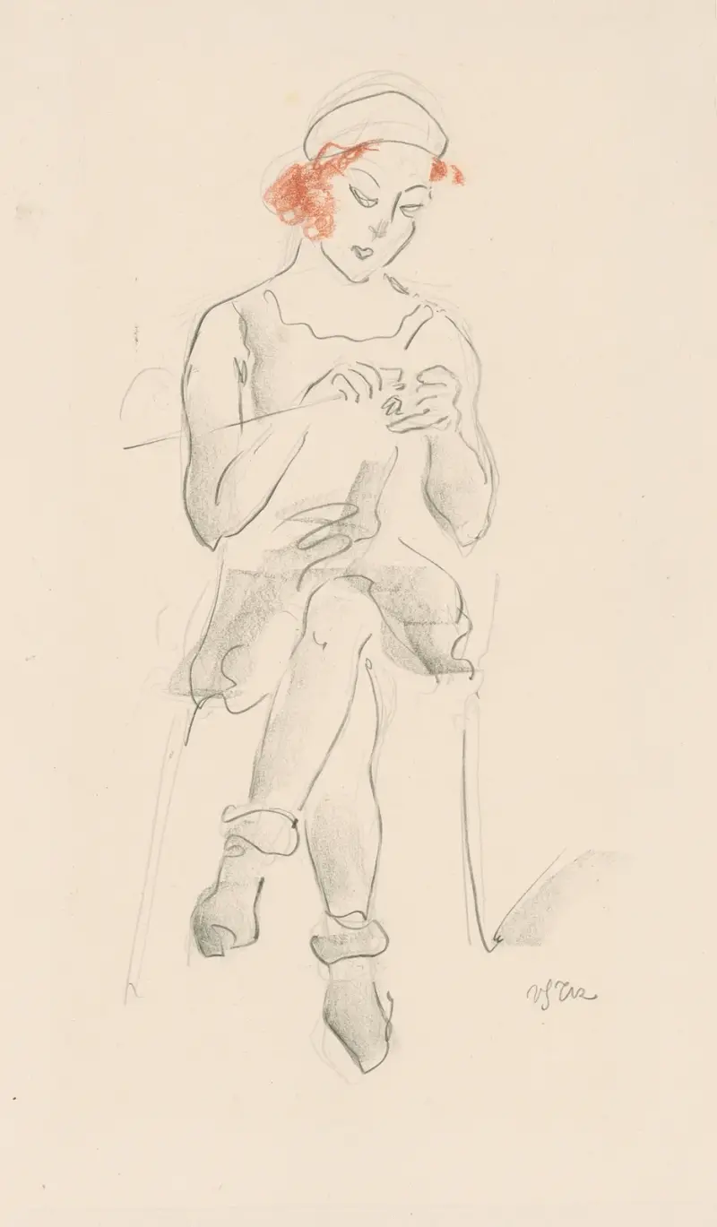 Mädchen beim Stricken von Henri Van Straten