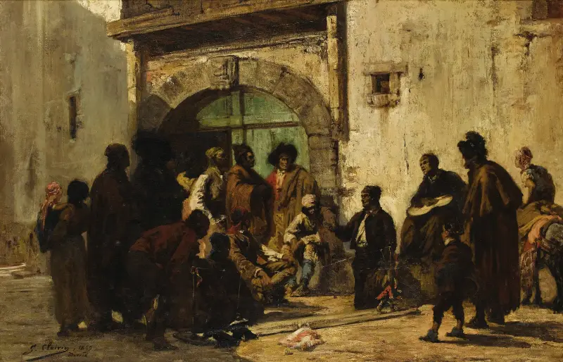 En dockteater på en spansk gata av Georges Jules Victor Clairin