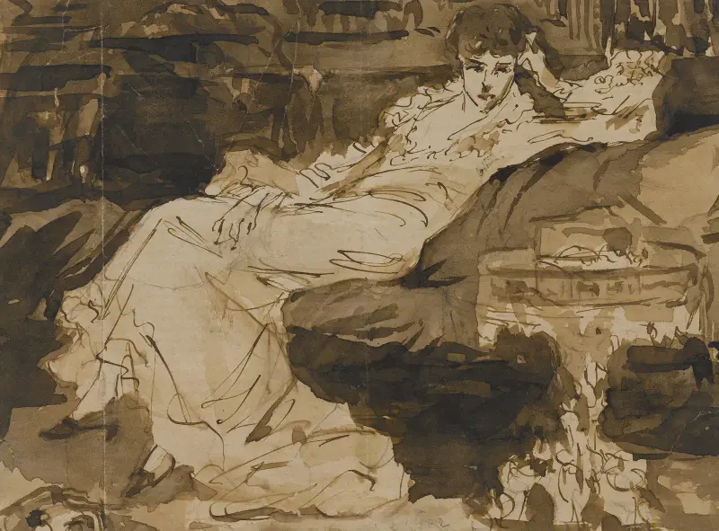 Förberedande studie för porträttet av Sarah Bernhardt av Georges Jules Victor Clairin