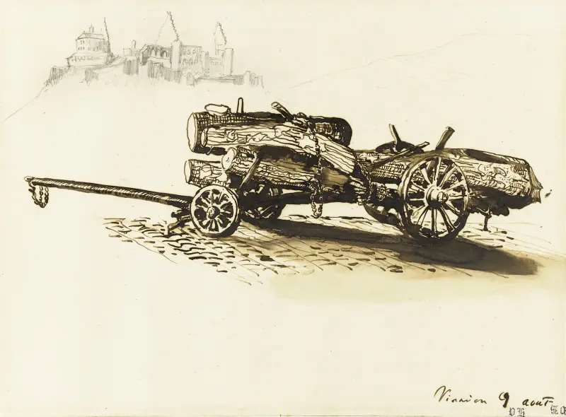 Charrette portant des troncs d’arbre av Victor Hugo