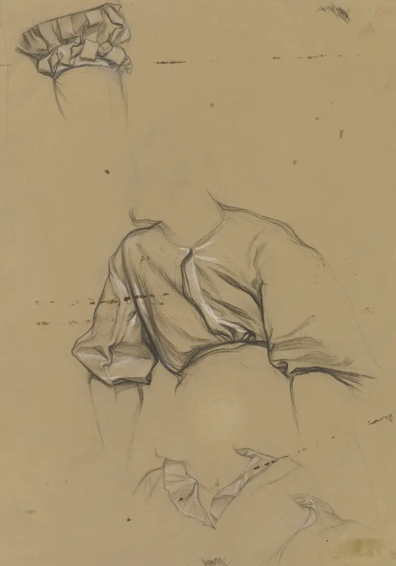 Details des Gewands des Hamlet aus ‘Hamlet und Horatio auf dem Kirchhof’ av Victor Müller