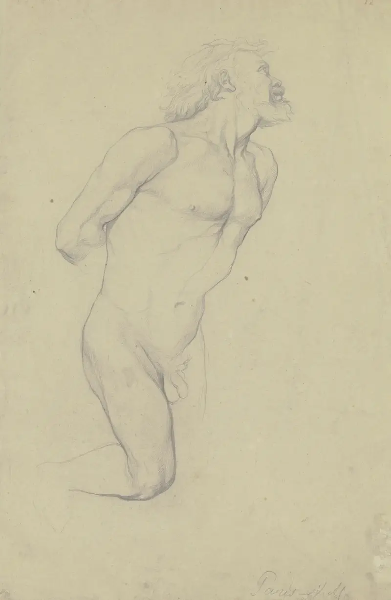 Knäböjande manlig akt (Odysseus) ur 'Odysseus och sirenerna' av Victor Müller