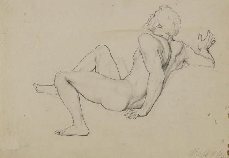 Liggande manlig akt, sidoprofil av Victor Müller