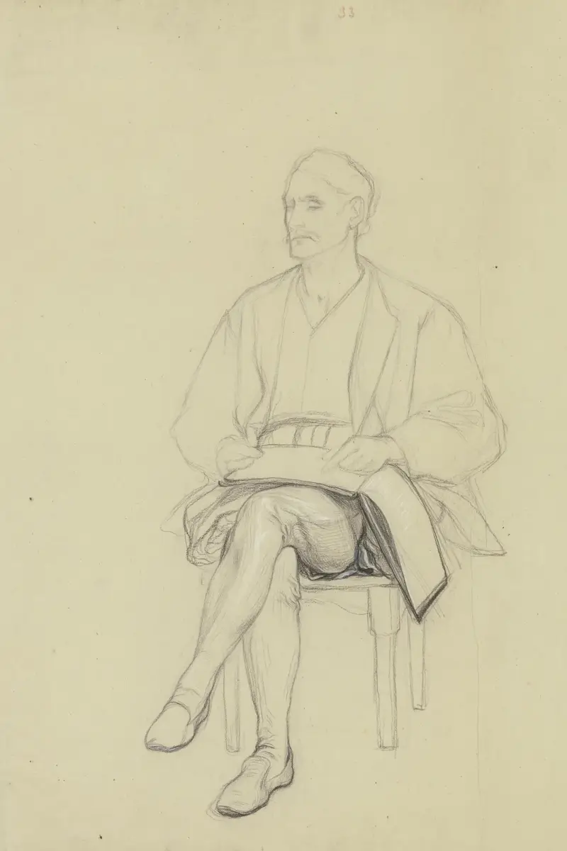 Sitzender Hartmut aus „Ritter Hartmut von Kronberg bei dem Reformator Oecolampadius in Basel“ von Victor Müller