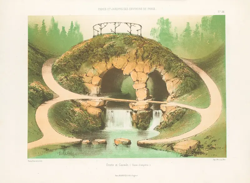 Grotte und Wasserfall (ländliche Szene) von Victor Petit