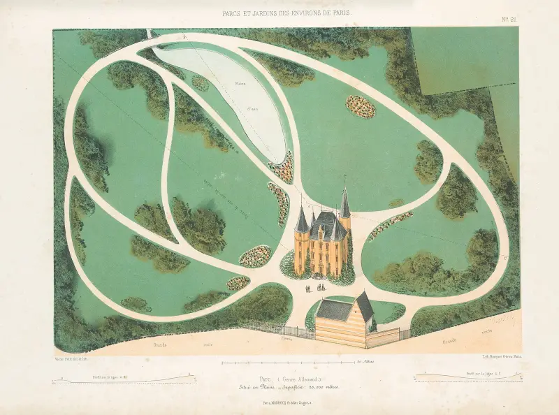 Park im deutschen Stil in der Ebene gelegen von Victor Petit
