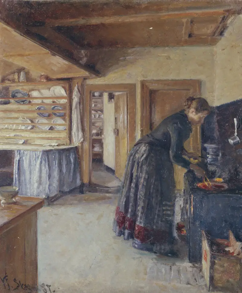 Kitchen, with the artist’s Wife av Viggo Johansen