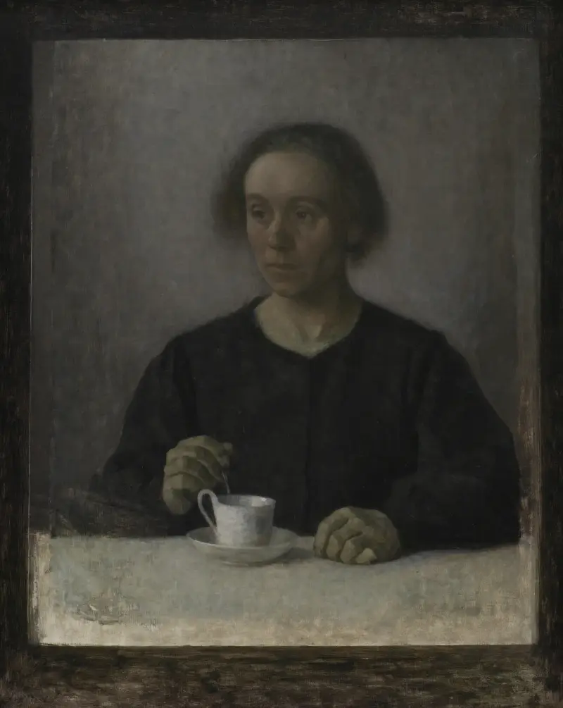 Ida Hammershøi, the Artist’s Wife, with a Teacup av Vilhelm Hammershøi