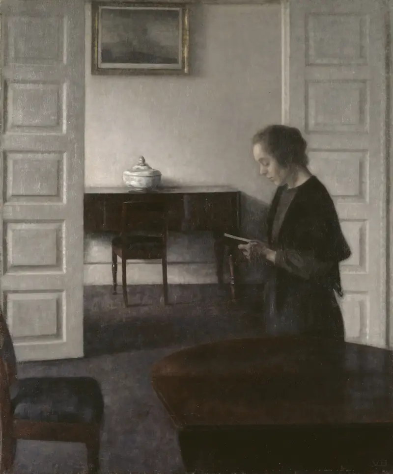 Interieur mit lesender Dame von Vilhelm Hammershøi