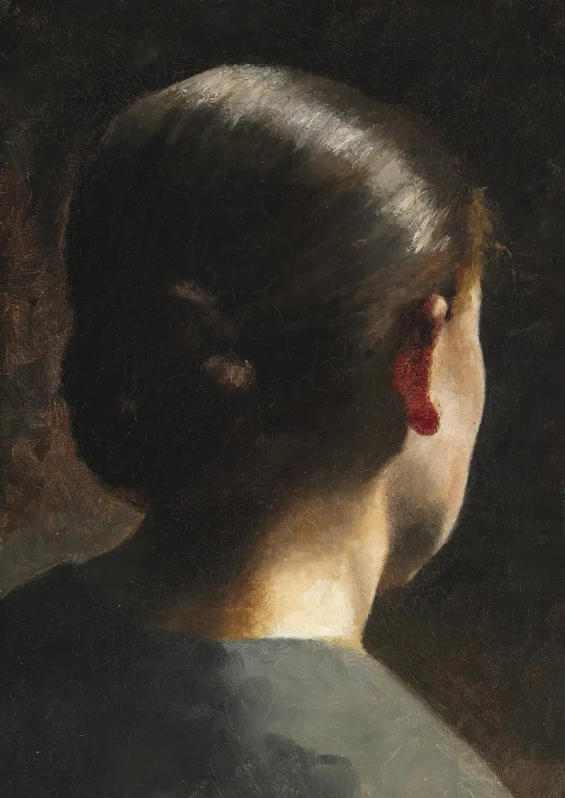 Portræt af kunstnerens søster Anna Hammershøi set bagfra av Vilhelm Hammershøi