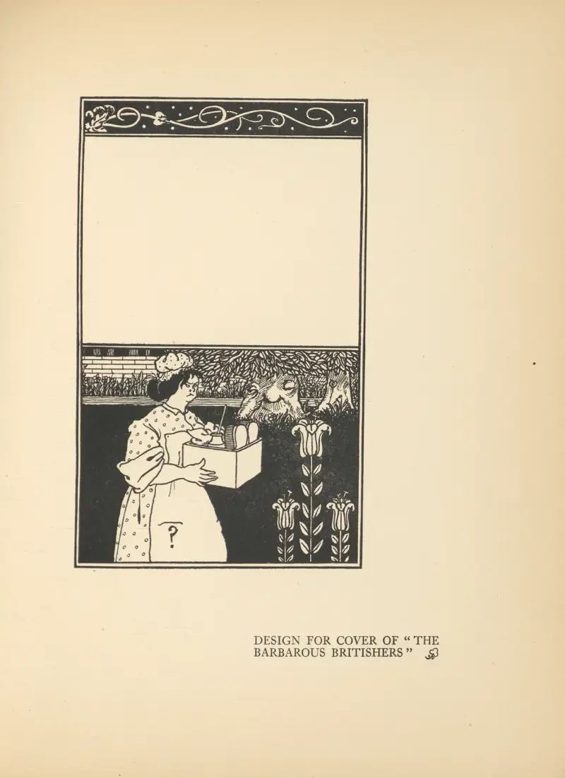 Design for cover of ‘The Barbarous Britishers’ av Aubrey Vincent Beardsley