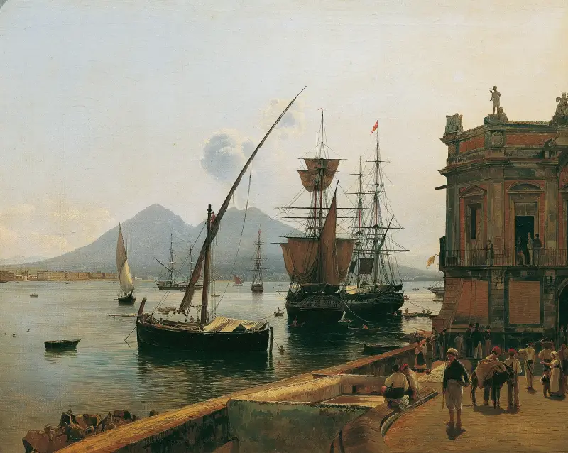 Neapels hamn med Vesuvius av Rudolf von Alt