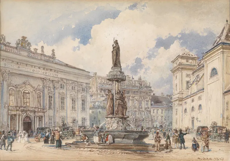 Freyung mit Austriabrunnen av Rudolf von Alt