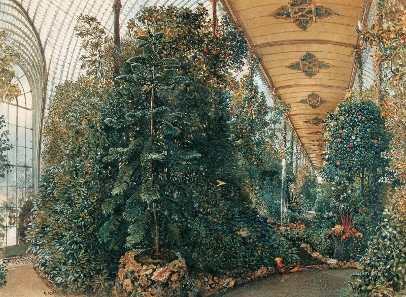 Innenansicht des Palmenhauses von Schloss Eisgrub von Rudolf von Alt