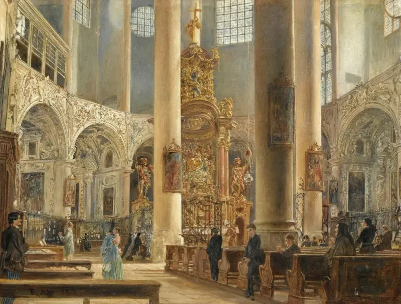 Interieur der Franziskanerkirche in Salzburg von Rudolf von Alt