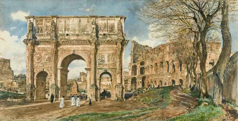 Der Konstantinsbogen und das Colosseum, Rom von Rudolf von Alt