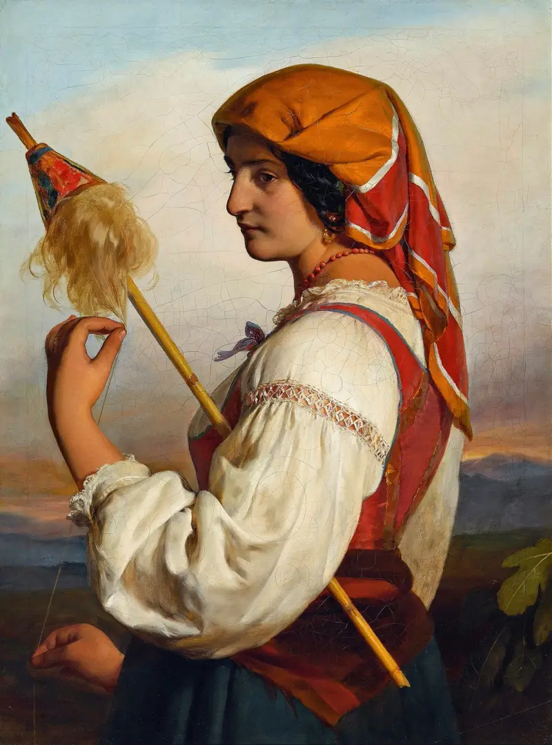 Italienska (Chiaruccia) med spinnrock av Friedrich von Amerling