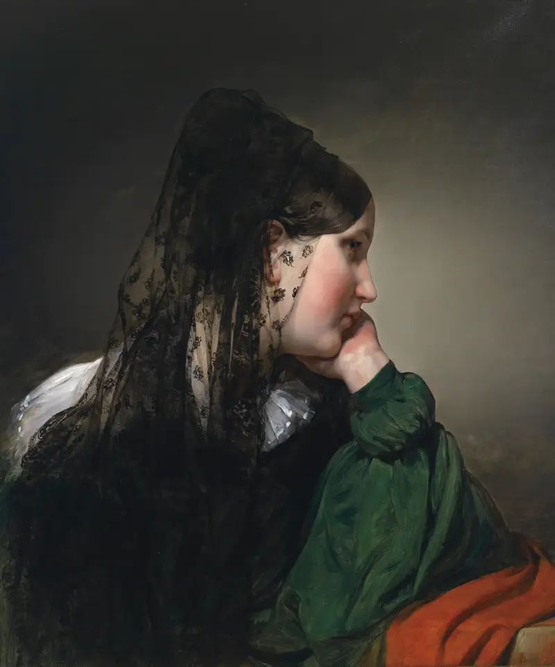 Flicka i profil med svart mantilj av Friedrich von Amerling