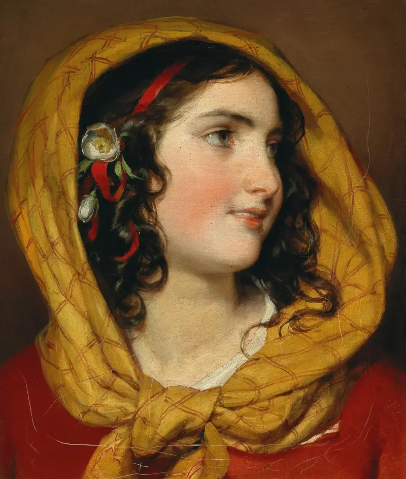 Portret dziewczynki z czerwoną opaską na włosach i żółtą chustą na głowie, Friedrich von Amerling