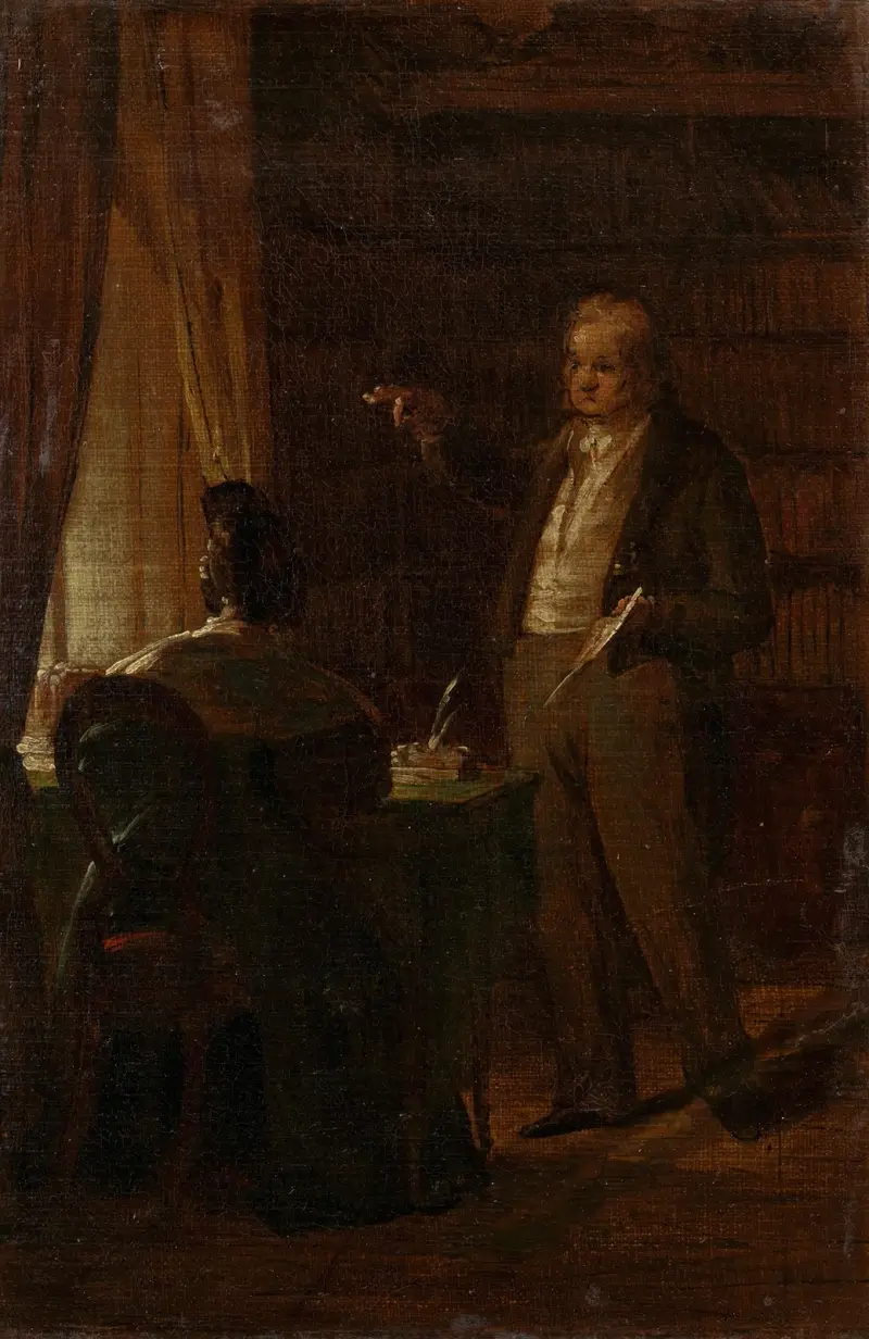 Prof. Dr. Ignaz Rudolf Bischoff von Altenstern, seiner Gattin Johanna diktierend av Friedrich von Amerling