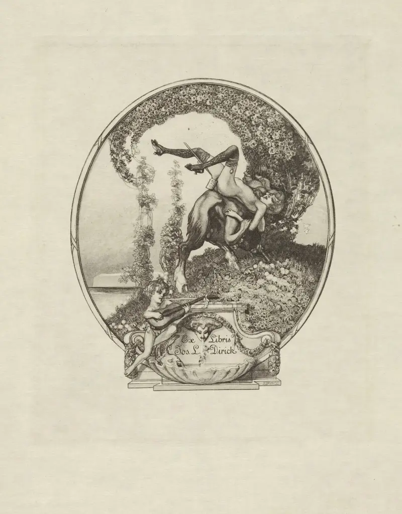 Exlibris för Jos. L. Dirick av Franz von Bayros