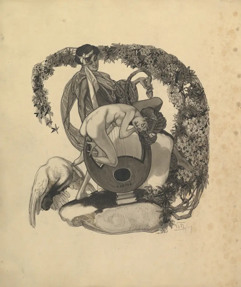 Study for a Book Plate; Leda and the Swan av Franz von Bayros
