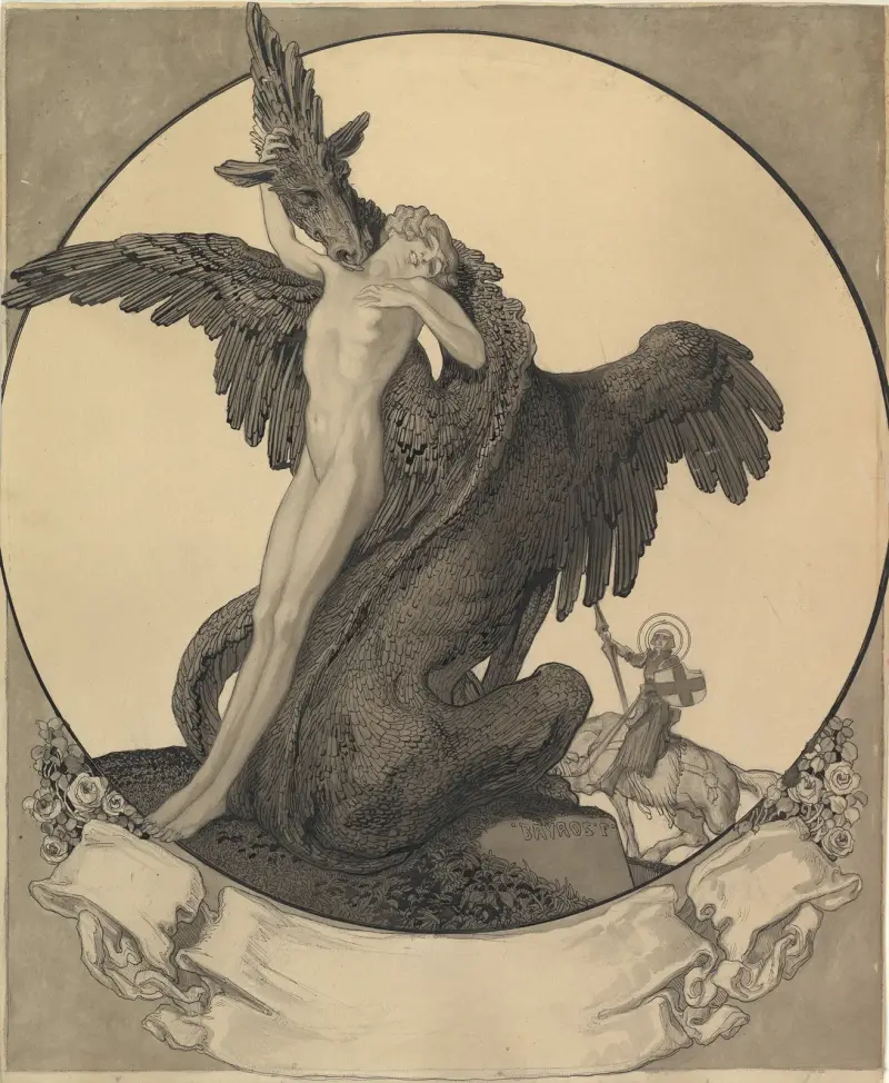 Study for a Bookplate with St. George Rescuing a Maiden from a Dragon – nr 1 av Franz von Bayros