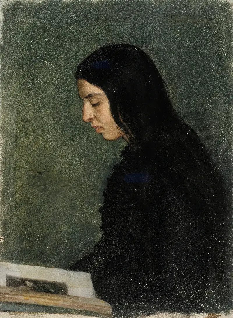 Reading Black Haired Woman av Adolf Von Becker