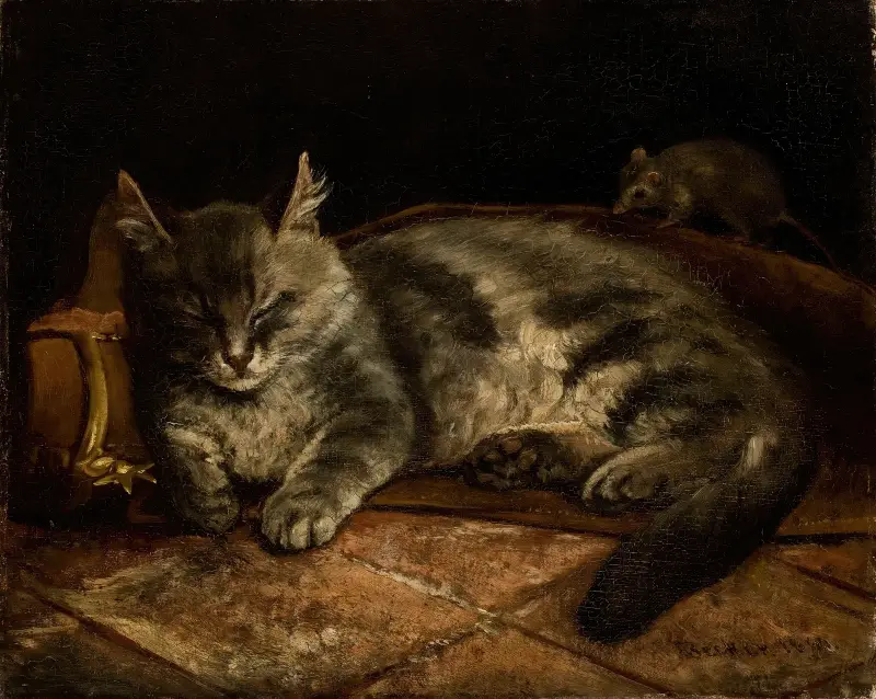 Sleeping Grey Cat And A Rat av Adolf Von Becker