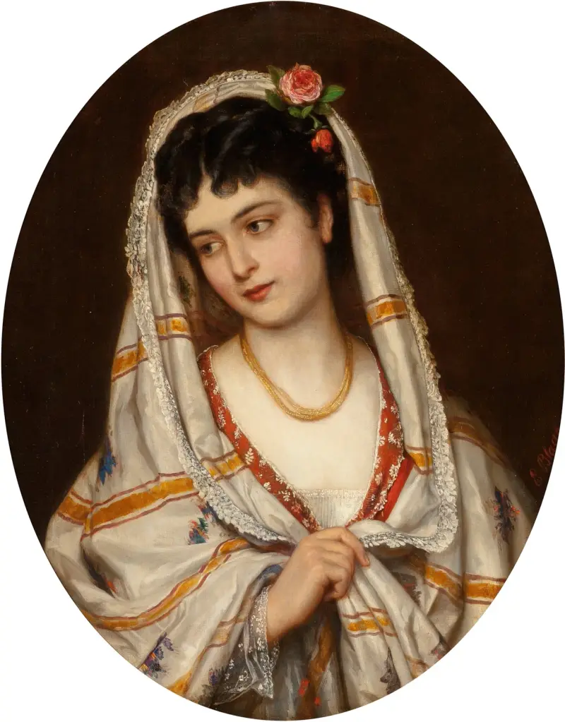 A young Italian beauty av Eugen von Blaas
