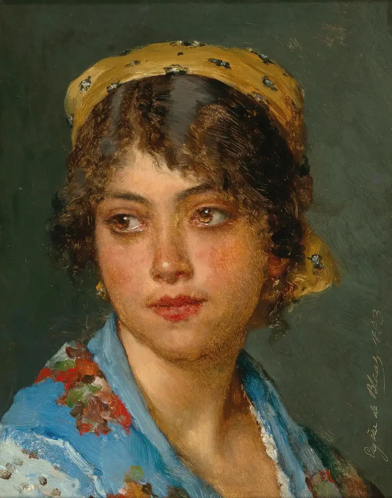 Ung italiensk kvinna med gul huvudduk av Eugen von Blaas