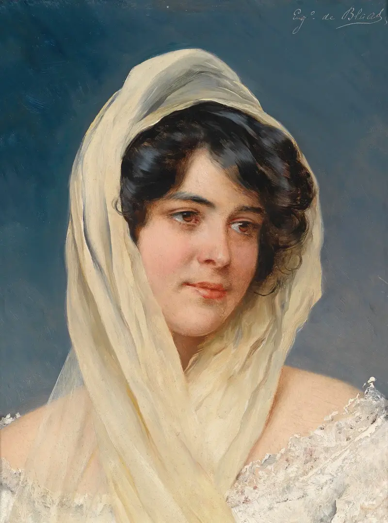 Bildnis einer jungen Dame mit Schleier av Eugen von Blaas