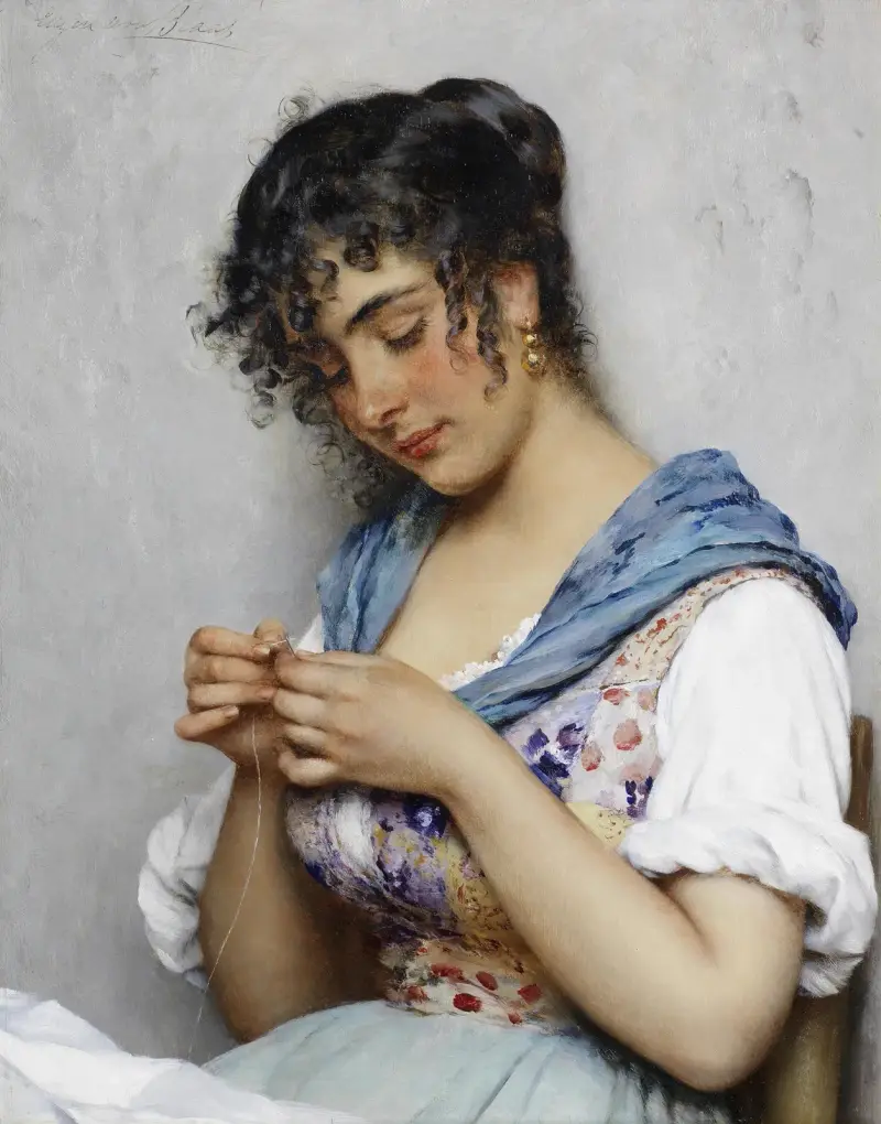 The Italian seamstress av Eugen von Blaas