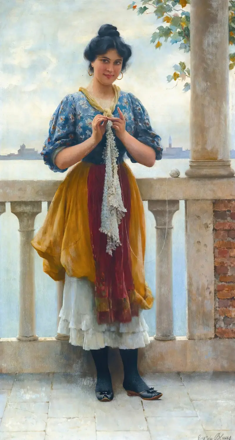 Ung flicka framför lagunen, Venedig av Eugen von Blaas