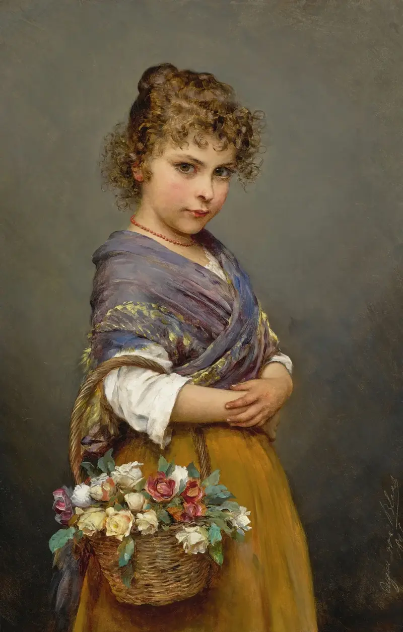 Ung flicka med blomsterkorg av Eugen von Blaas