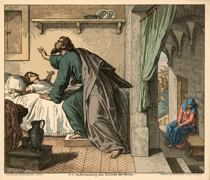 Auferweckung des Sohnes der Witwe (Elijah raising the widows son) av Julius Schnorr von Carolsfeld