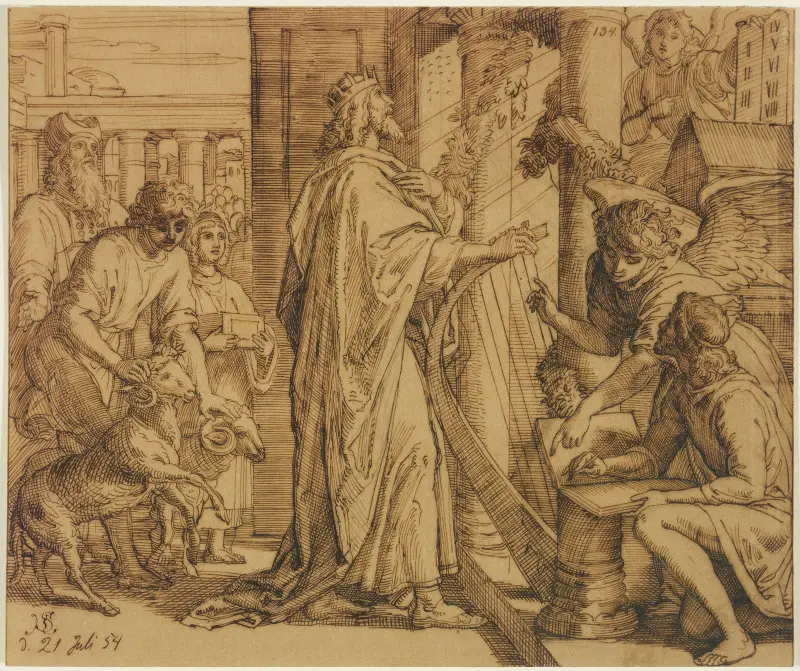 David som psalmsångare – Tillbedjan av Julius Schnorr von Carolsfeld