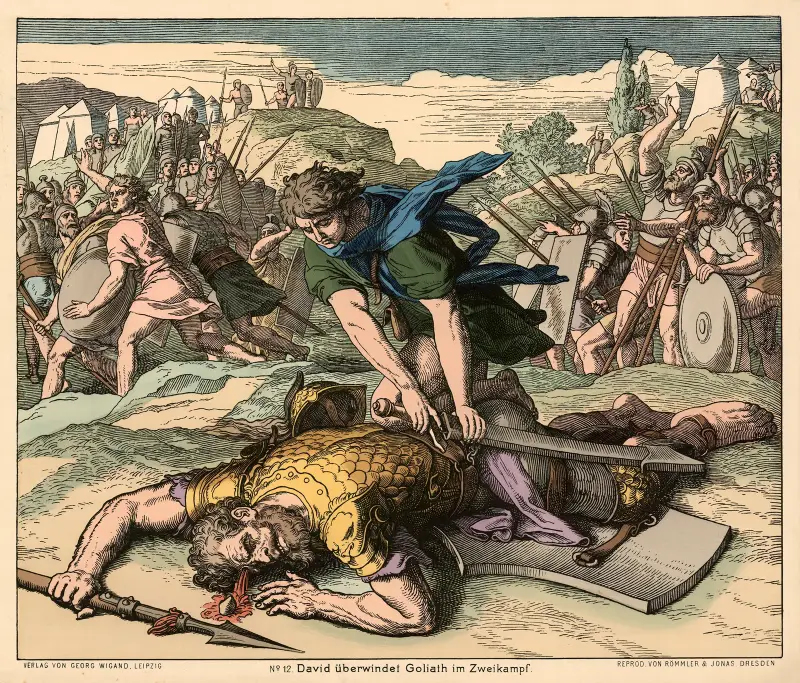 David überwindet Goliath im Zweikampf (David slaying Goliath) av Julius Schnorr von Carolsfeld