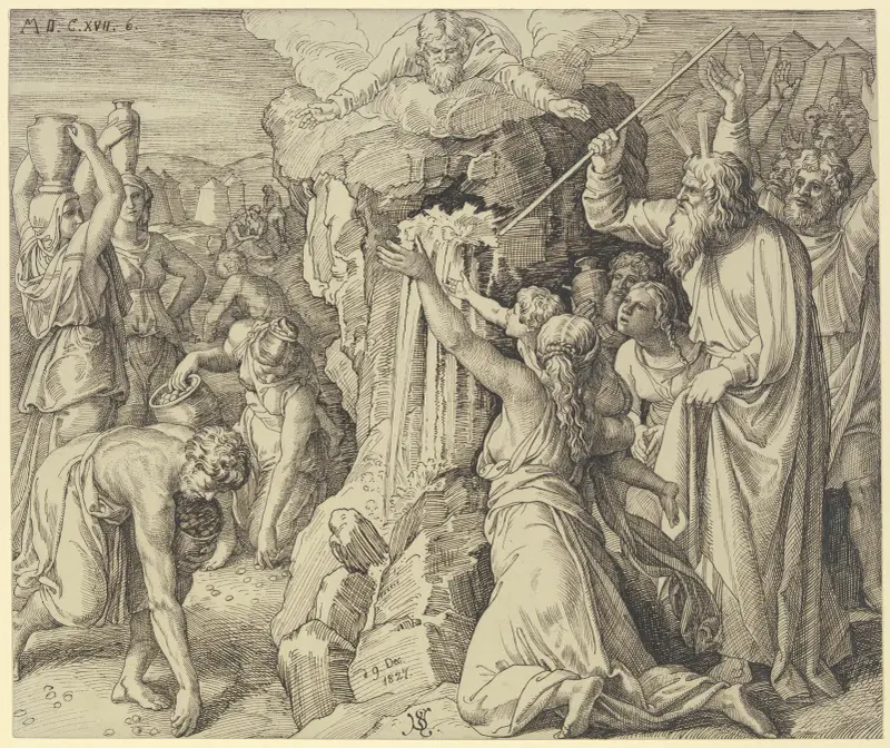 Die Kinder Israels werden in der Wüste gespeist und getränkt av Julius Schnorr von Carolsfeld