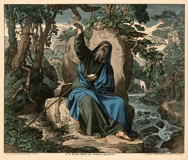 Elias wird von Raben gespeist (Elijah is fed by ravens) av Julius Schnorr von Carolsfeld