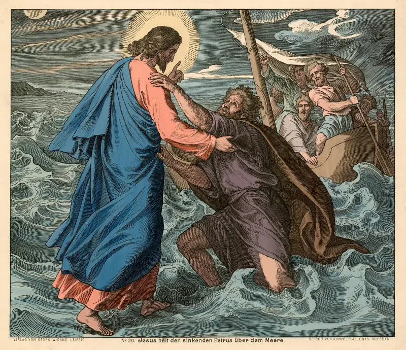 Jesus heilt den sinkenden Petrus über dem Meere av Julius Schnorr von Carolsfeld